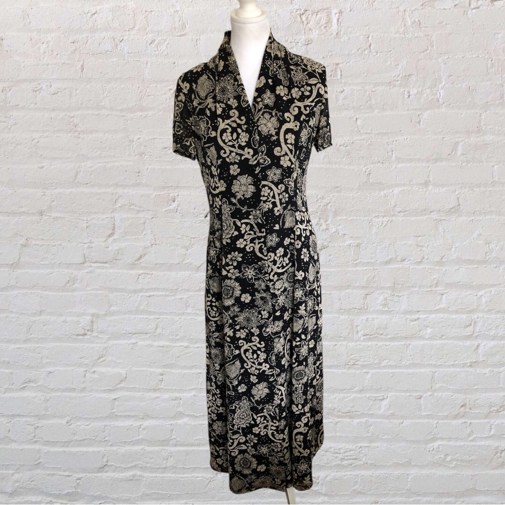 Rickie Freeman Teri Jon Vintage 100% Silk Floral Maxi Shirt Dress sz 8